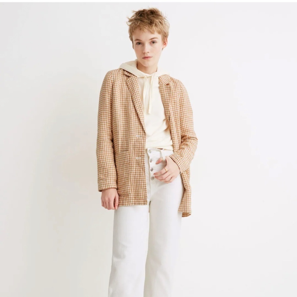 Madewell Linen Dorset 80s Oversized Blazer in Gingham Check Size Small
